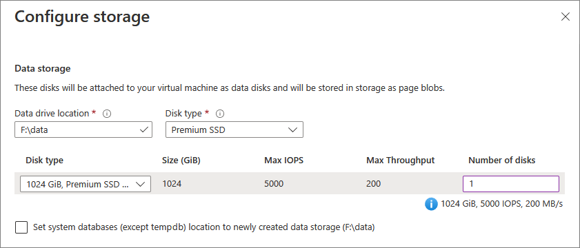 Azure 门户的屏幕截图，其中显示了数据存储的配置设置。