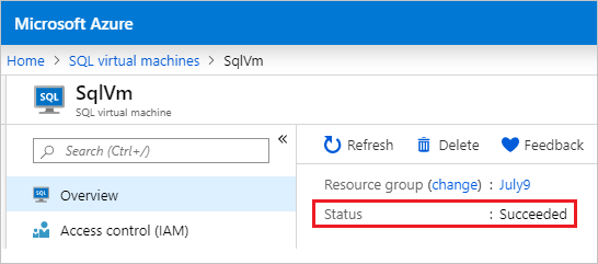 屏幕截图显示如何通过 SQL RP 注册验证状态。