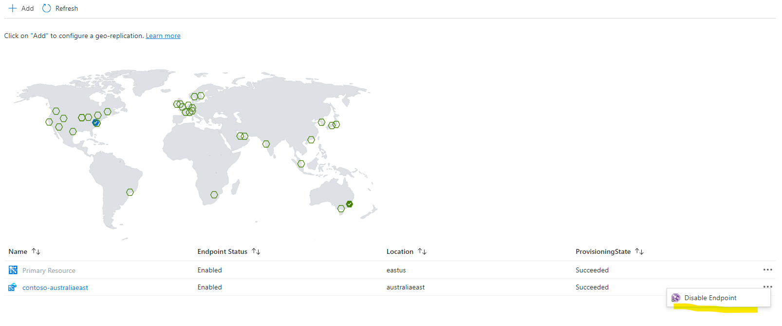 Azure Web PubSub 副本终结点修改的示意图。