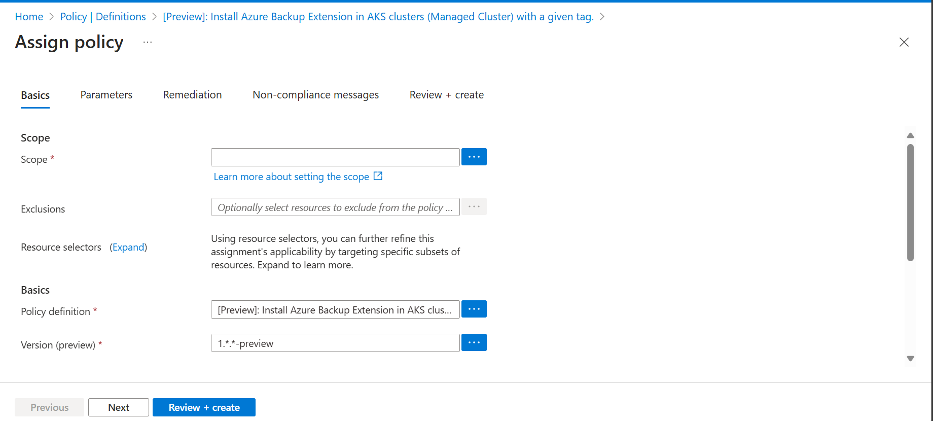 显示“策略分配基本信息”选项卡的屏幕截图。