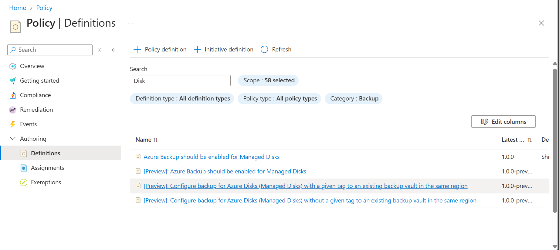 屏幕截图显示了如何在策略仪表板上按类别筛选列表。