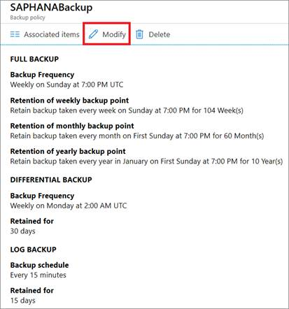 显示用于更改备份策略的“修改”按钮的屏幕截图。
