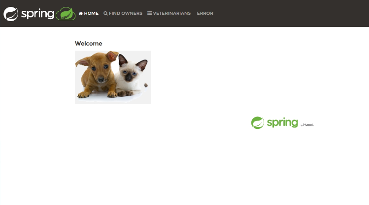 petclinic 应用的屏幕截图。