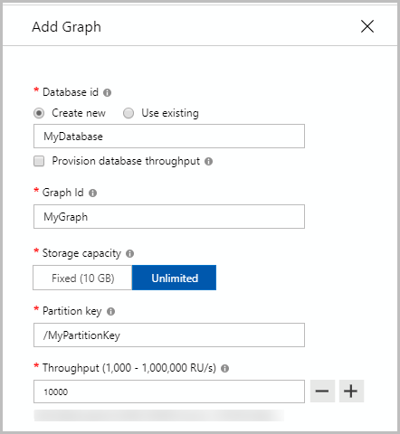 Screenshot of API for Gremlin, Add Graph dialog box