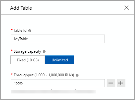 API for Table 的屏幕截图，突出显示“添加 Table”对话框