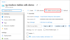 显示“删除资源组”按钮位置的屏幕截图。