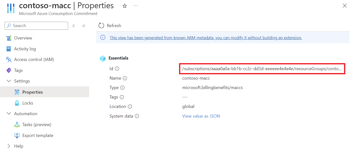 显示 MACC 属性页 URI 的屏幕截图。