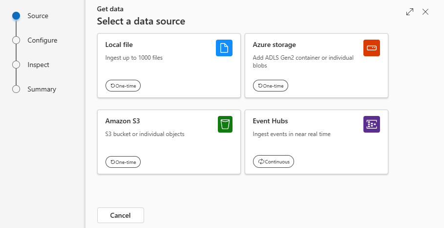 屏幕截图,其中显示了选取了“源”选项卡的“获取数据”窗口。