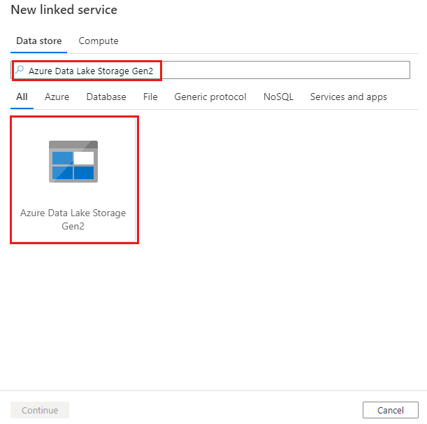 选择 Azure Data Lake Storage Gen2 连接器。