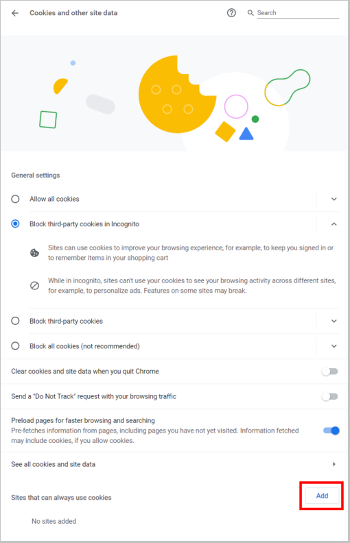 将 ADF UX 添加到 Chrome 中允许的站点