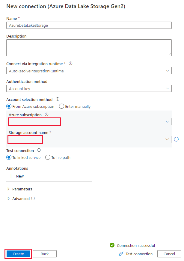 指定 Azure Data Lake Storage Gen2 帐户