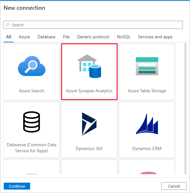 选择 Azure Synapse Analytics