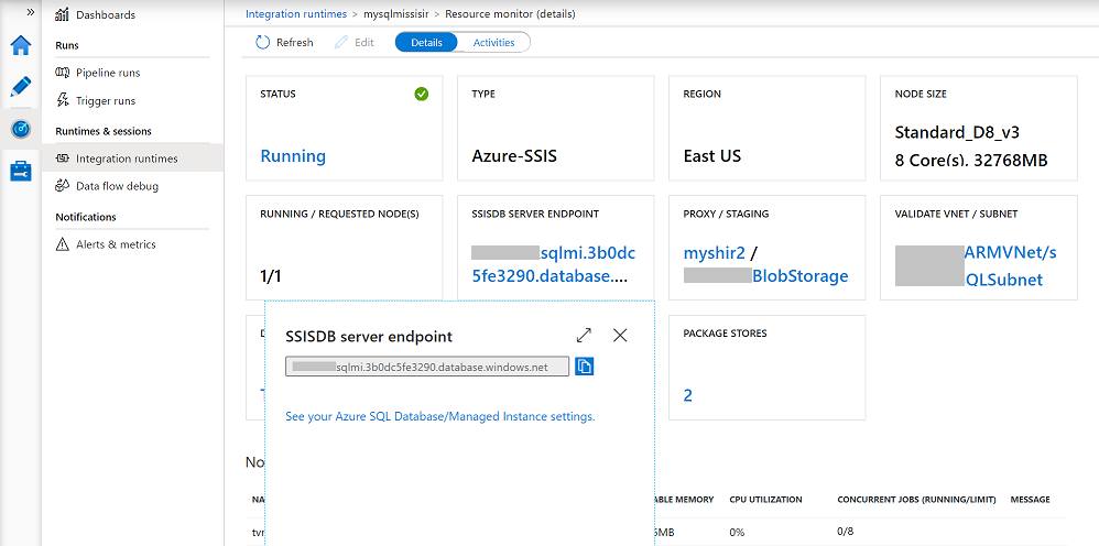 监视 Azure-SSIS IR - SSISDB 磁贴