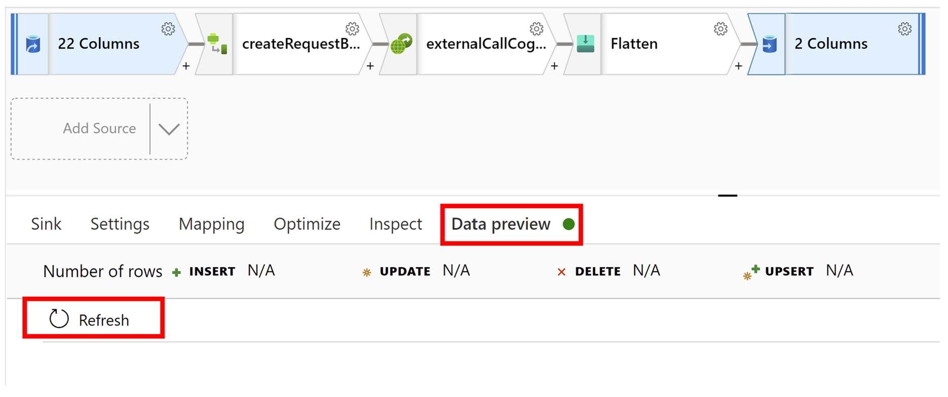 屏幕底部数据流数据预览的屏幕截图。