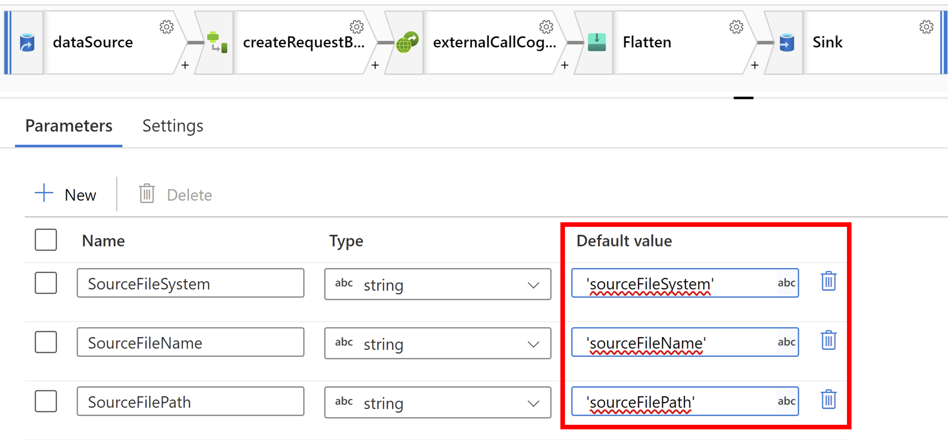 屏幕底部“参数”下的数据流参数的屏幕截图。