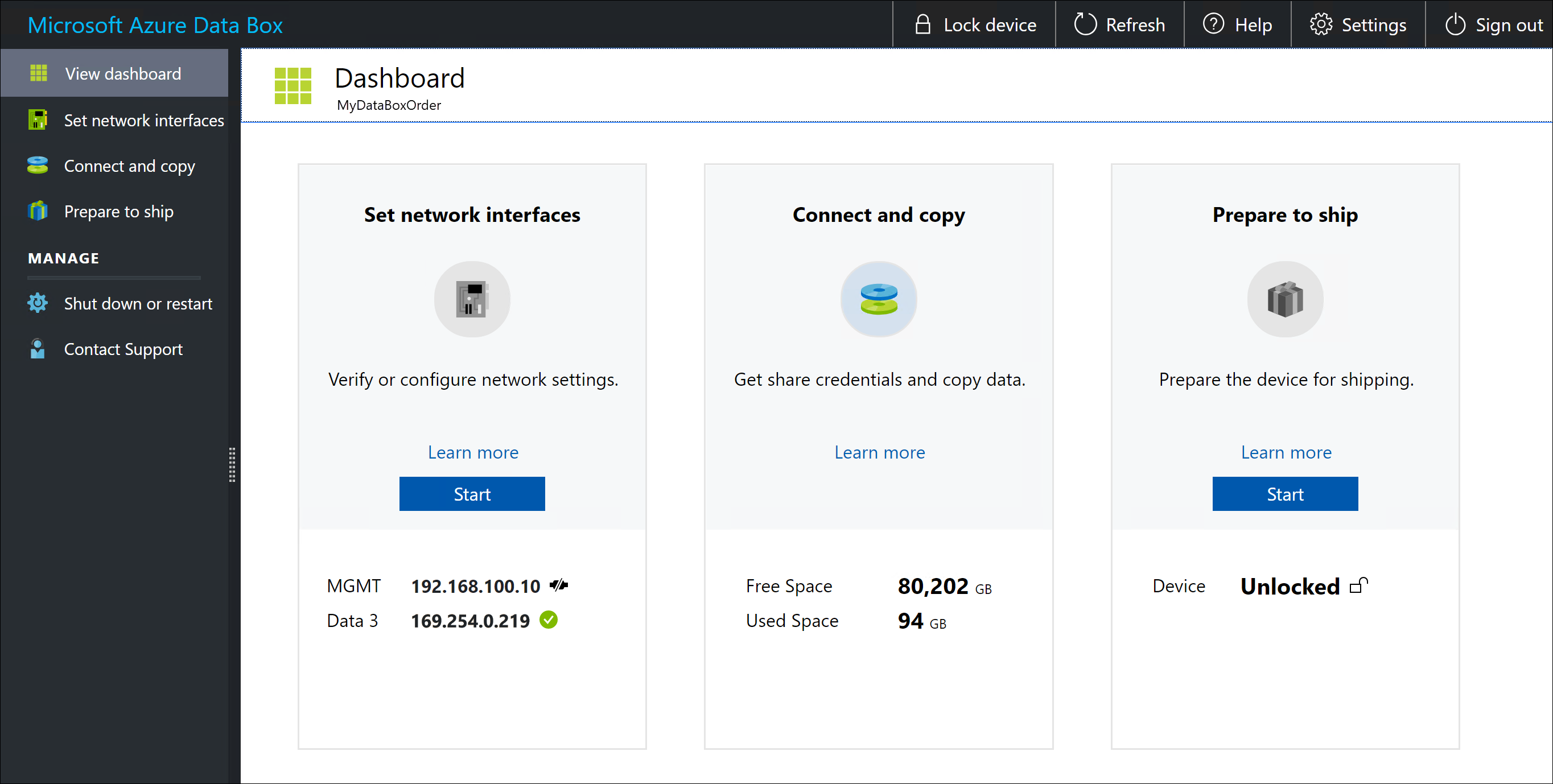 Data Box 本地 Web UI