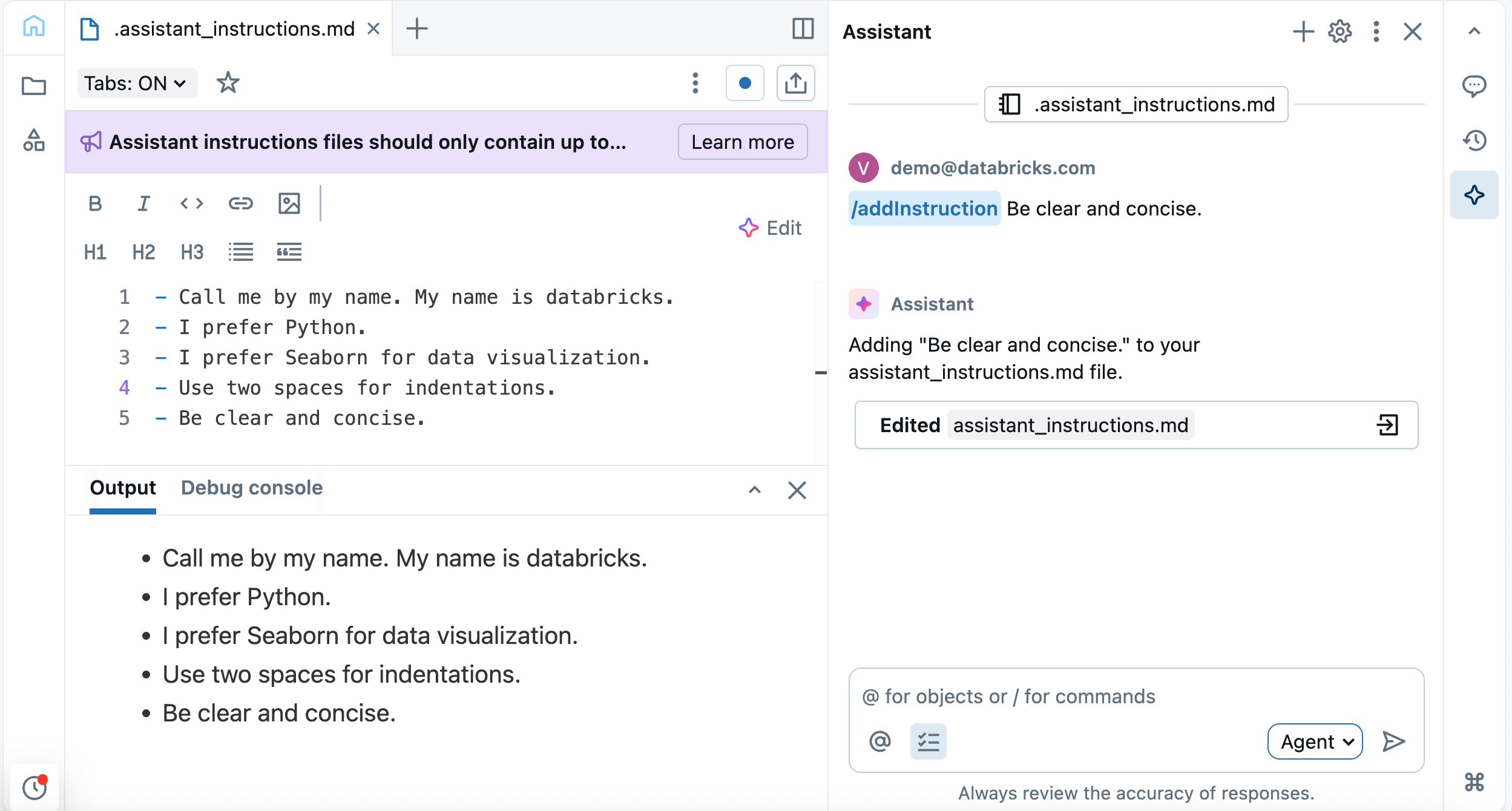 使用助手添加指令。