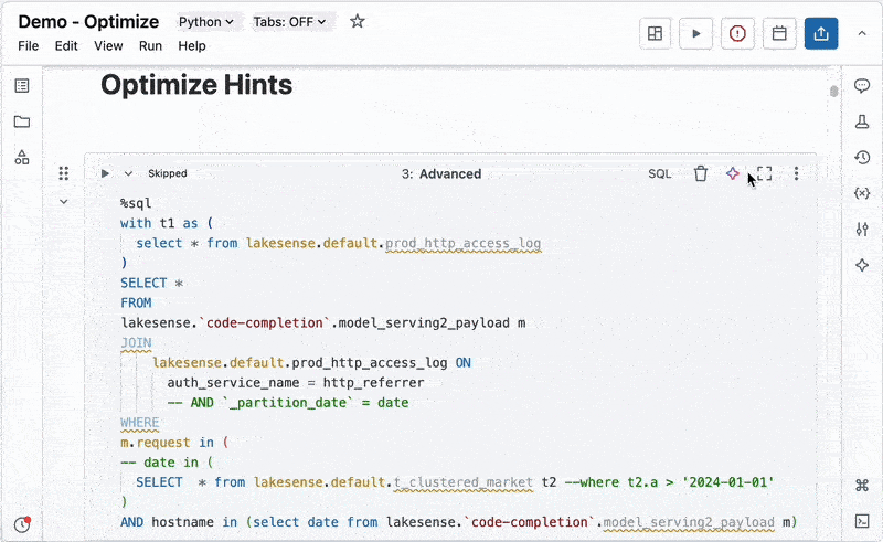 在笔记本上使用优化提示。