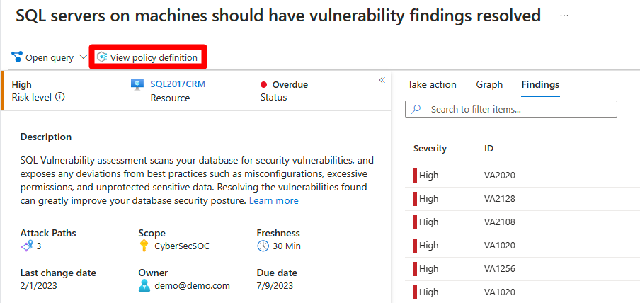 Link 到支持建议的特定策略Azure Policy页