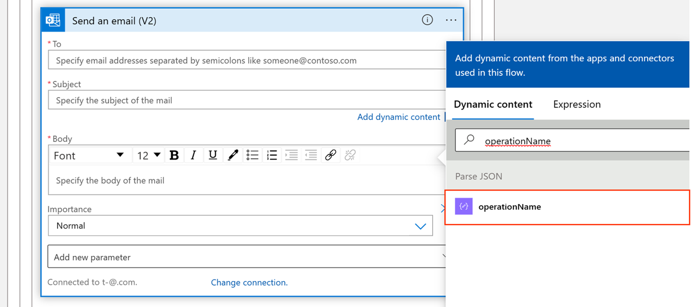 如何在动态内容中选择操作名称的屏幕截图。