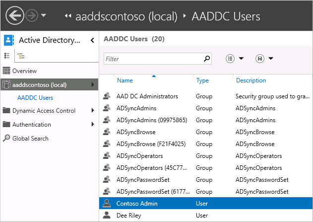 在 Active Directory 管理中心查看域服务域用户列表