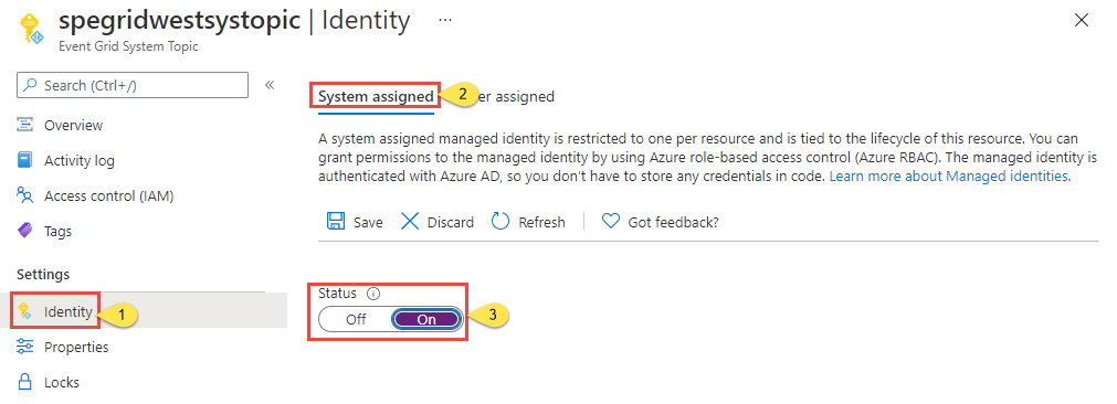 Identity page for a system topic.