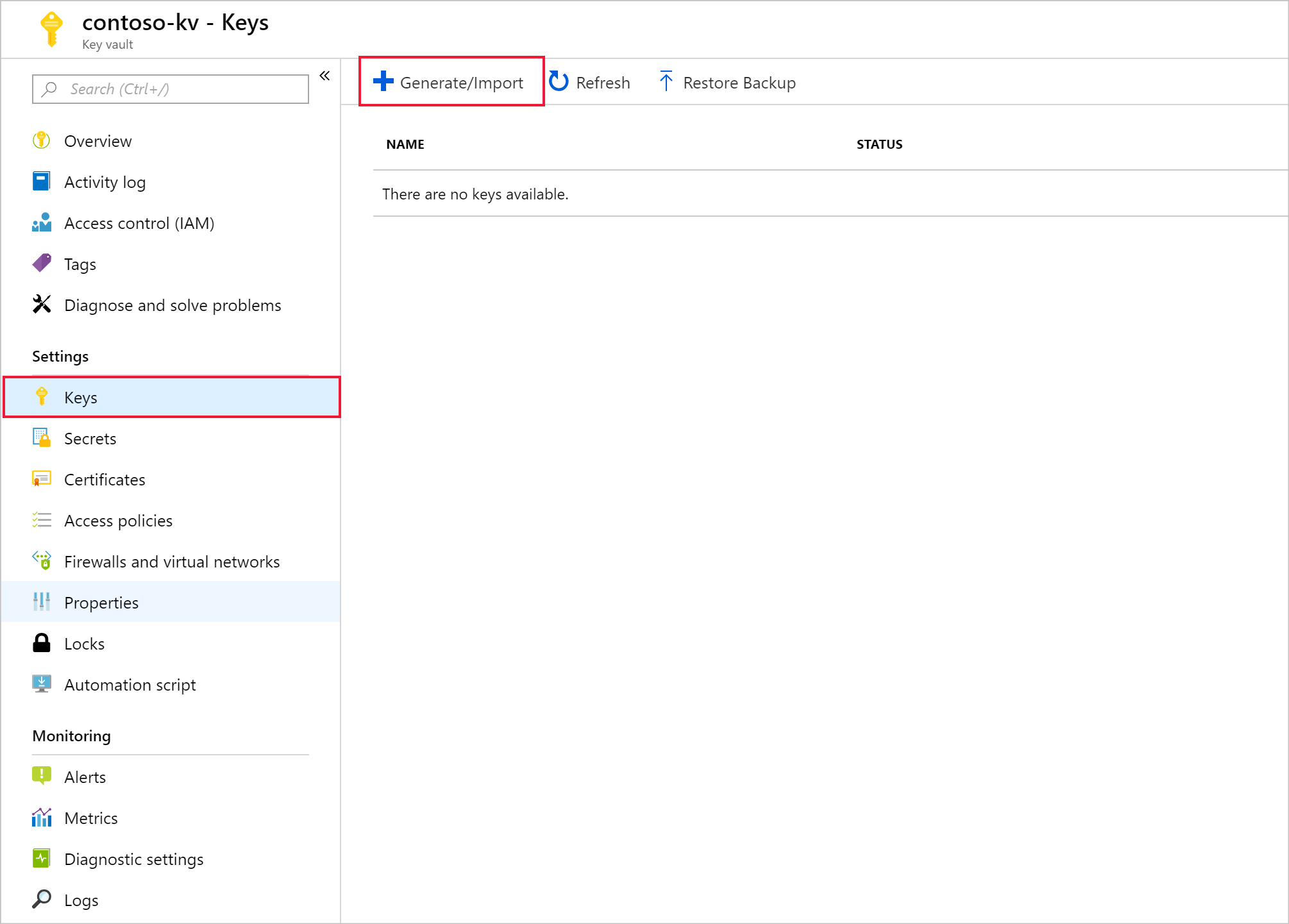 在 Azure Key Vault 中生成新密钥。