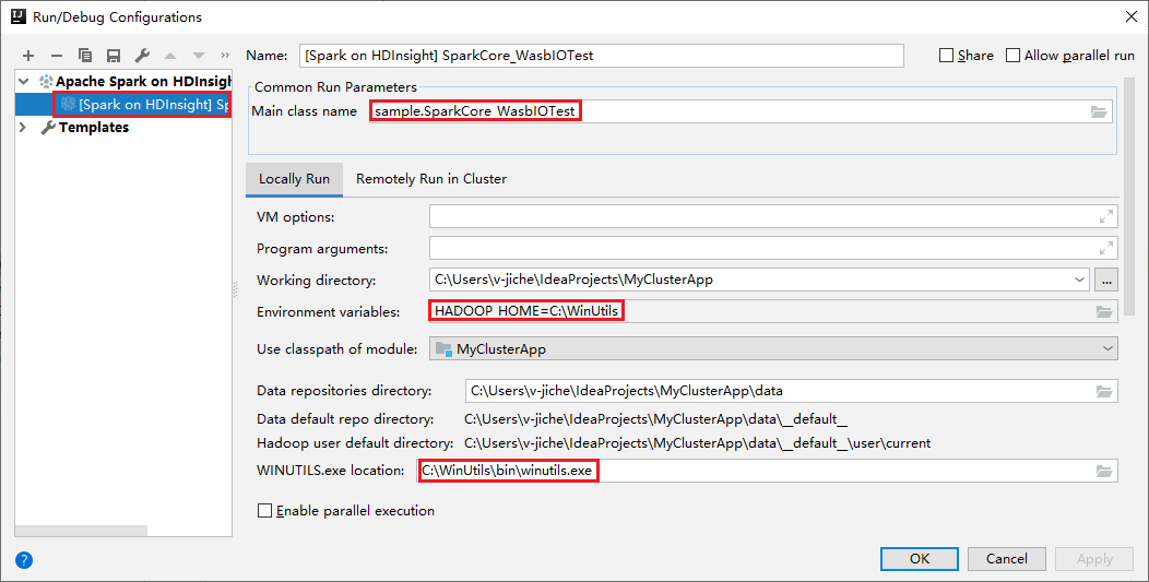 Intellij 运行调试配置本地运行。