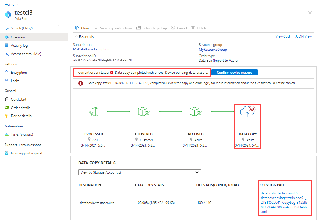 Azure 门户中的上传过程中的复制错误通知