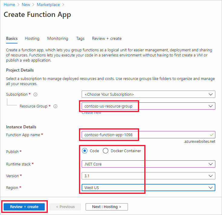 Create an Azure Function App to host the custom allocation function