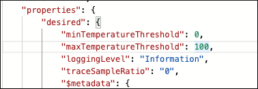 显示了日志记录级别和跟踪样本比率值的示例 JSON。