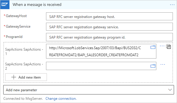 屏幕截图显示在消耗工作流中手动输入 SAP 操作以筛选消息。