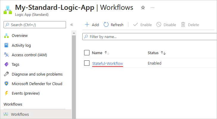 显示名为 Stateful-Workflow 的新空白有状态工作流的屏幕截图。