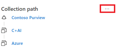 Microsoft Purview 治理门户资产窗口的屏幕截图，其中突出显示了“集合路径”，并选择了“集合路径”旁边的省略号按钮。
