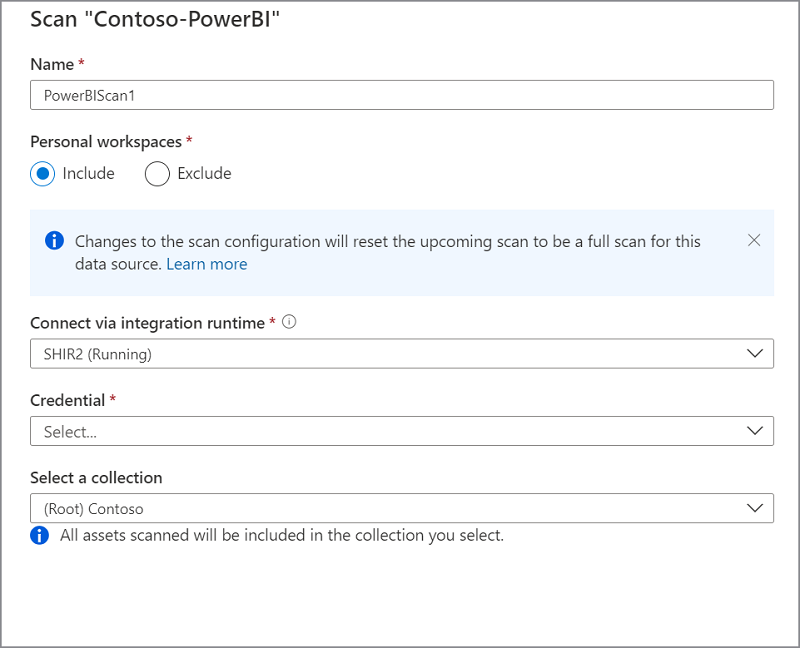 显示使用 SHIR 为同一租户设置 Power BI 扫描的插图。