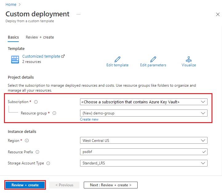 Azure 门户中 ARM 模板页的屏幕截图。