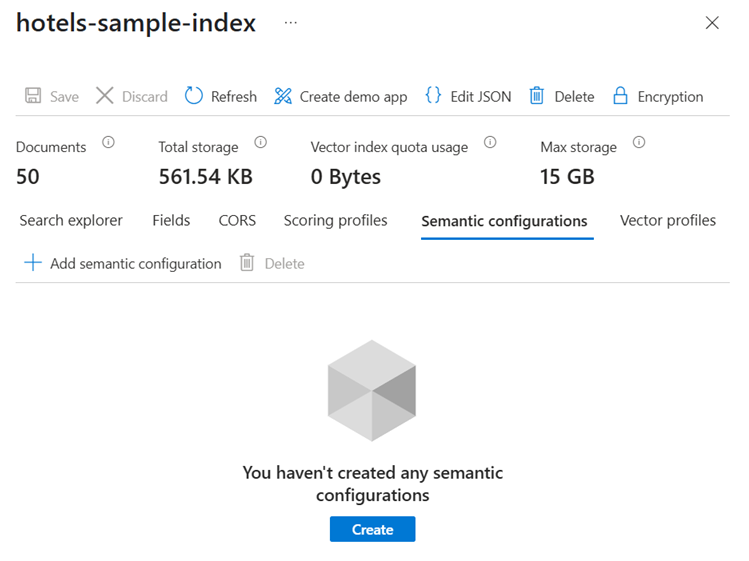 Azure 门户中空语义配置页的屏幕截图。