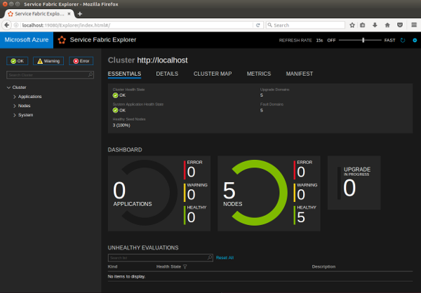 Linux 上的 Service Fabric Explorer