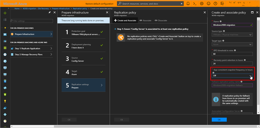 Screenshot showing replication policy creation options.