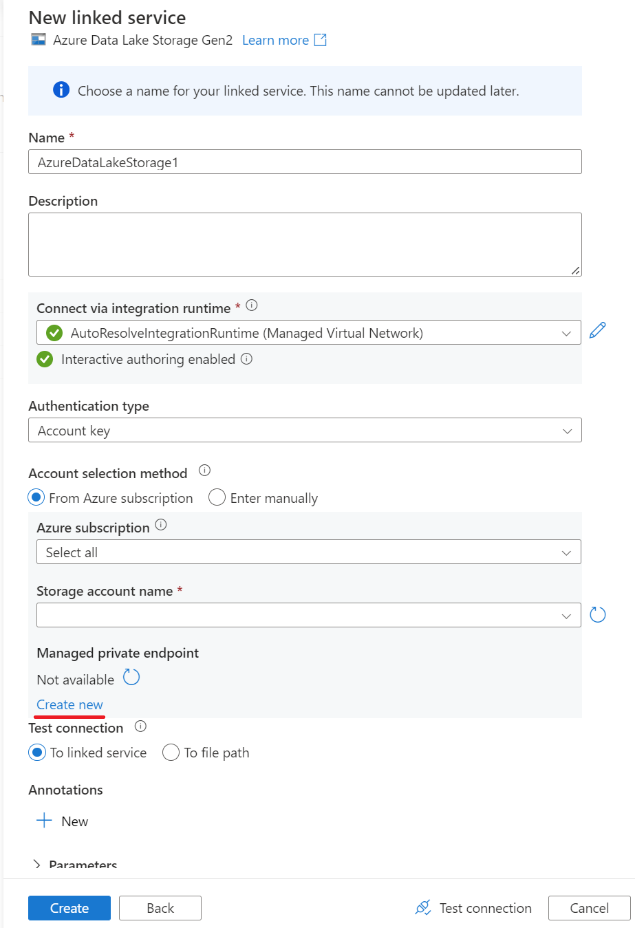 新 Azure SQL Server 2022 数据库链接服务专用终结点 1 的屏幕截图。