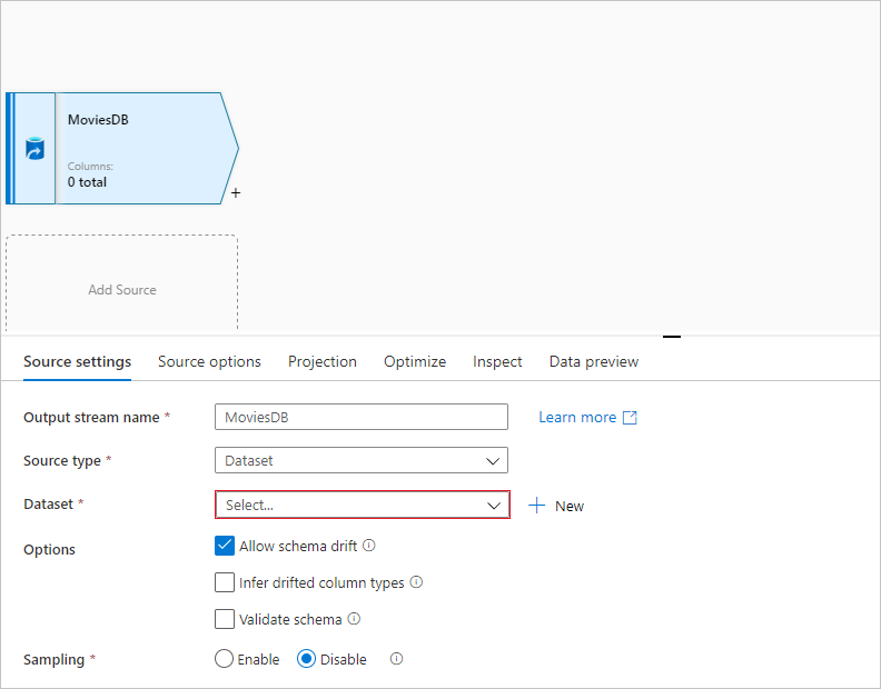 Create a new source dataset