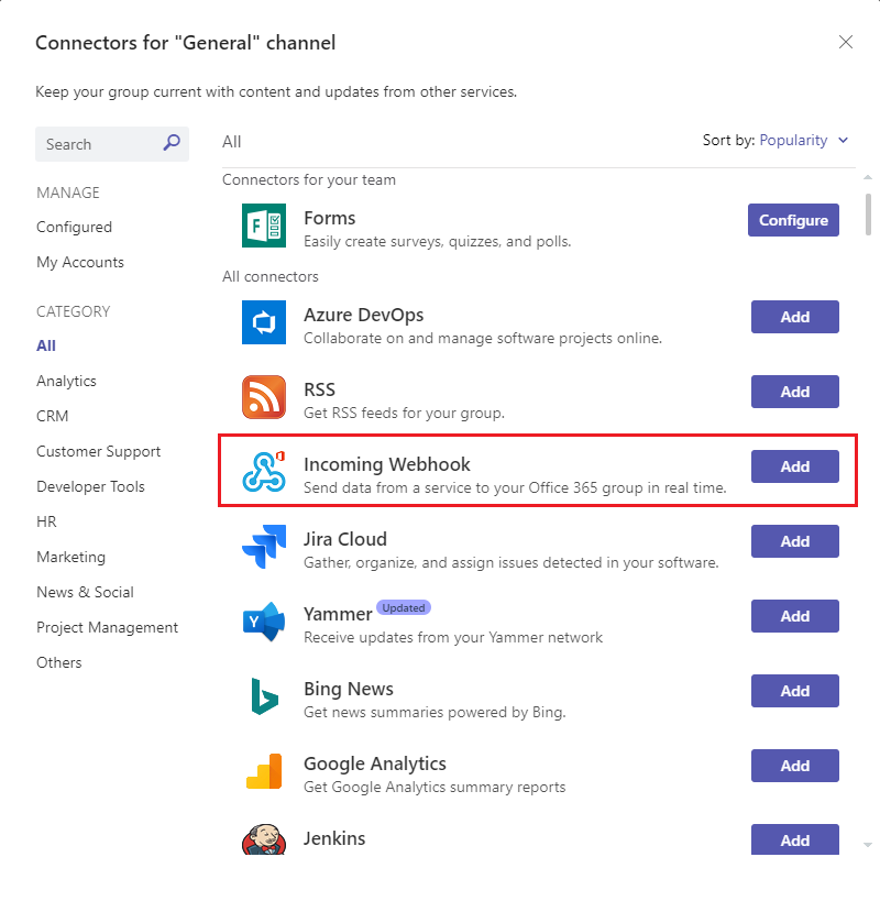 屏幕截图:创建传入 Webhook