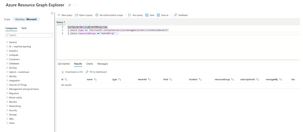 显示 Azure Resource Graph 中的通知记录的屏幕截图。
