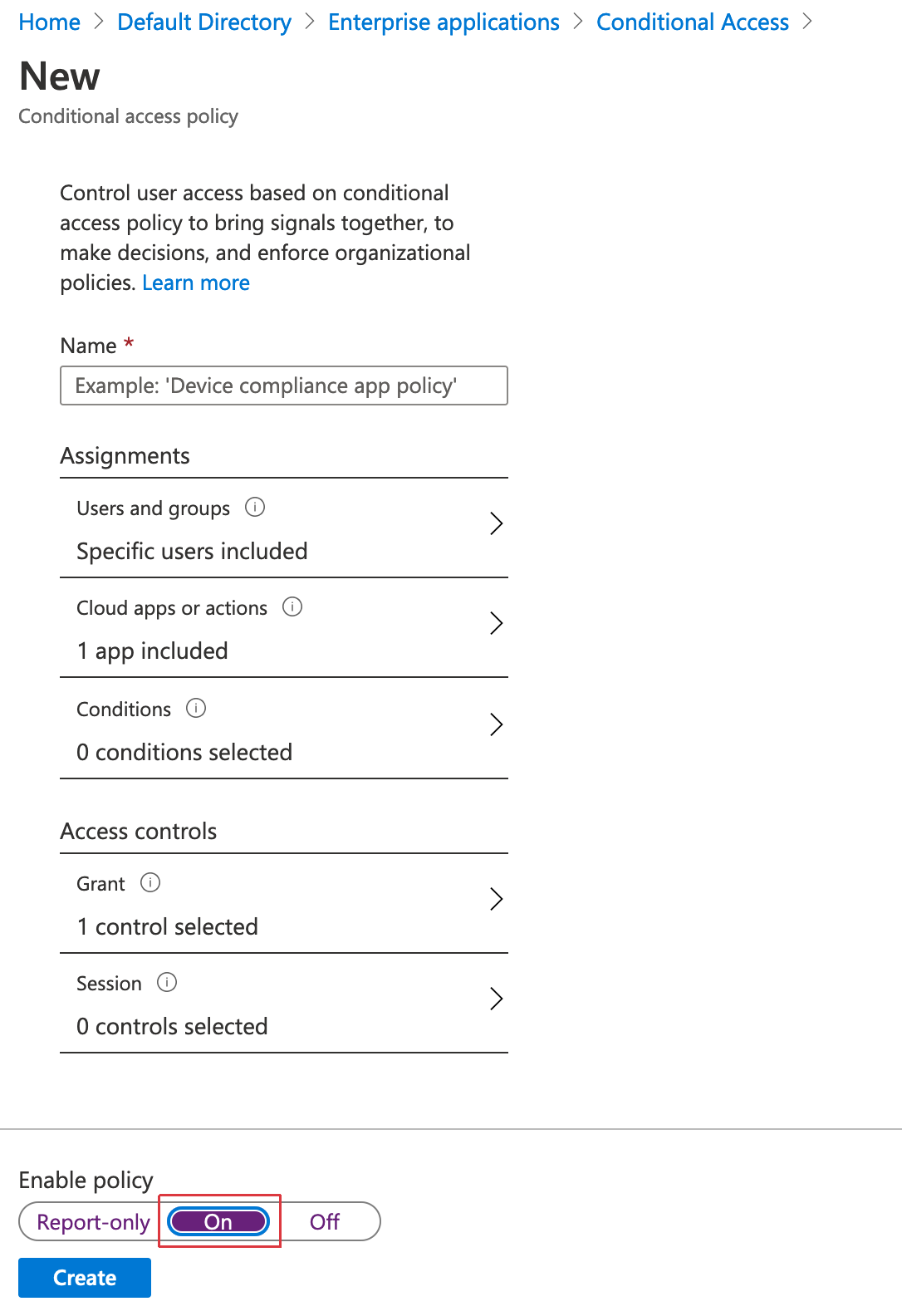 Enabling the Conditional Access policy