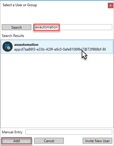 显示“搜索服务主体帐户”的屏幕截图。