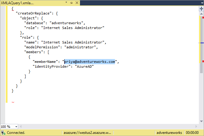 XMLA 查询中的 TMSL 脚本