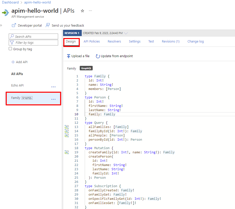 的架构。门户中 GraphQL 架构的屏幕截图。