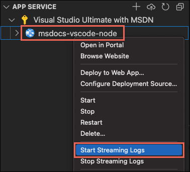 “启动流式处理日志”选项的屏幕截图。