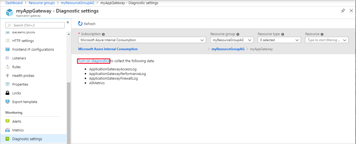 打开诊断的屏幕截图。