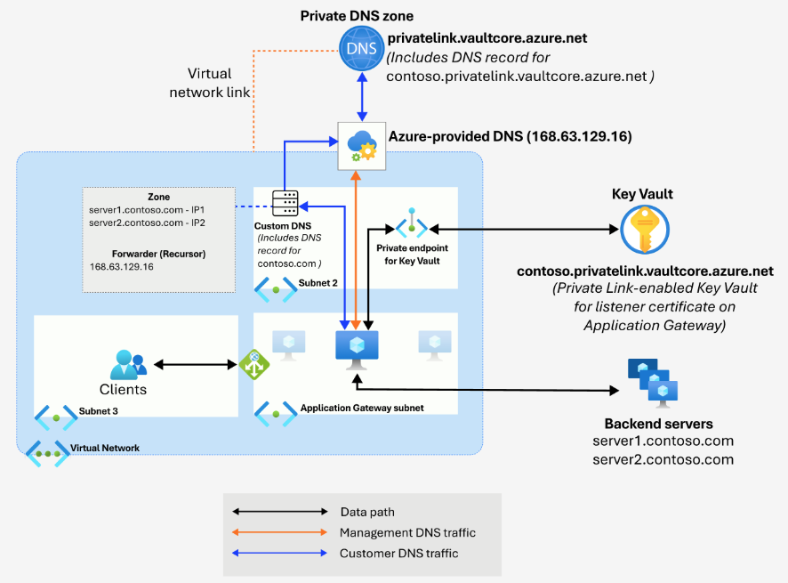 展示仅限专用网关的 DNS 解析过程的图表。